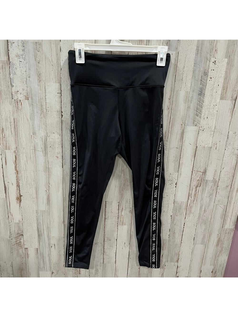 SoulCycle Womens Black Athletic Capri Leggings Soul Stripe Sides Stretch S